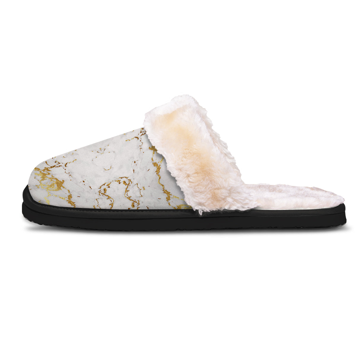 Grunge Marble White Gold Print Pattern Slippers-grizzshop