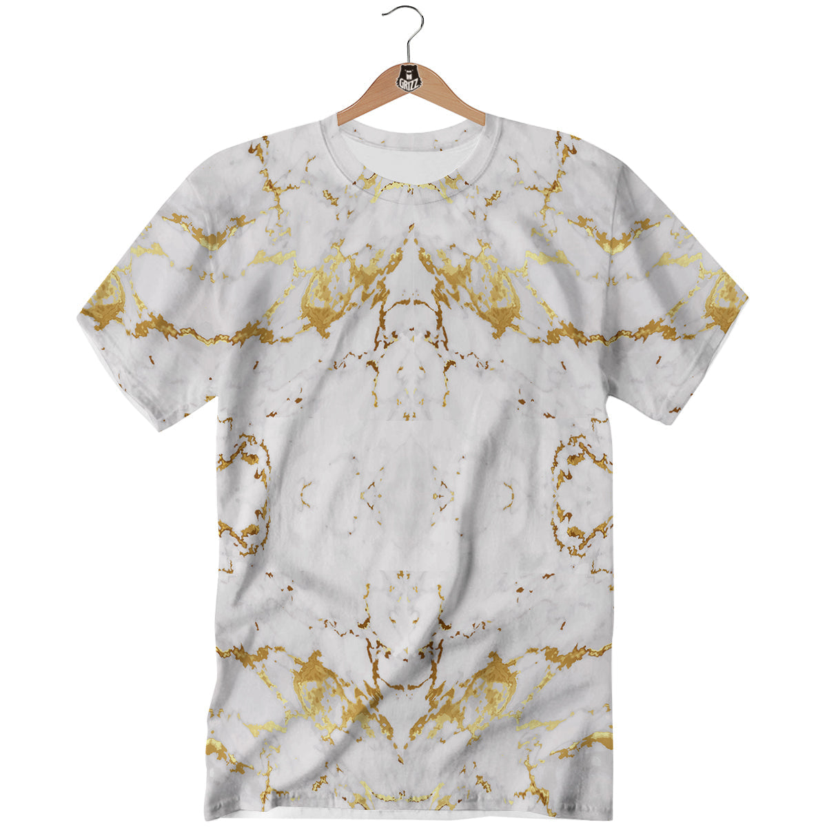 Grunge Marble White Gold Print Pattern T-Shirt-grizzshop