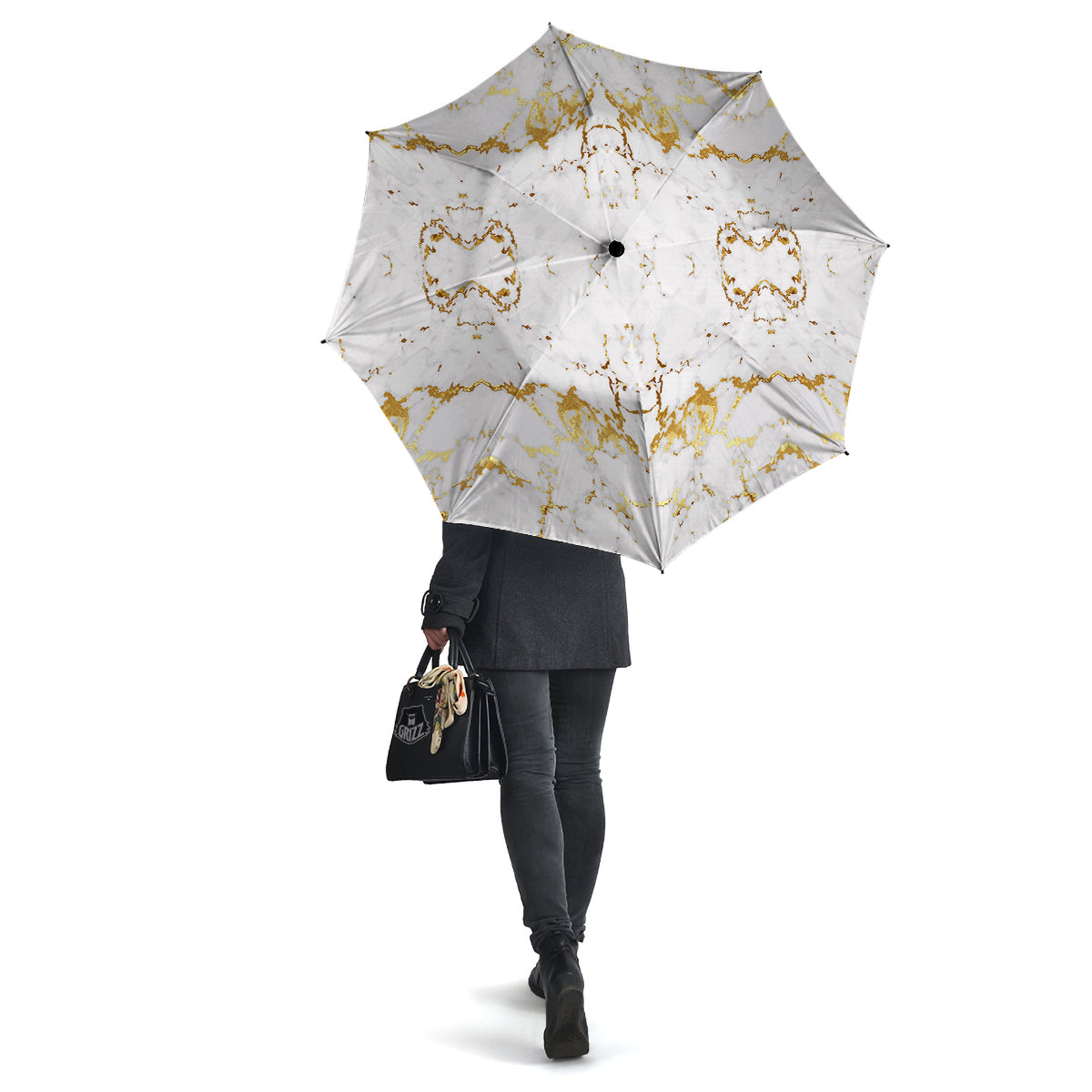 Grunge Marble White Gold Print Pattern Umbrella-grizzshop