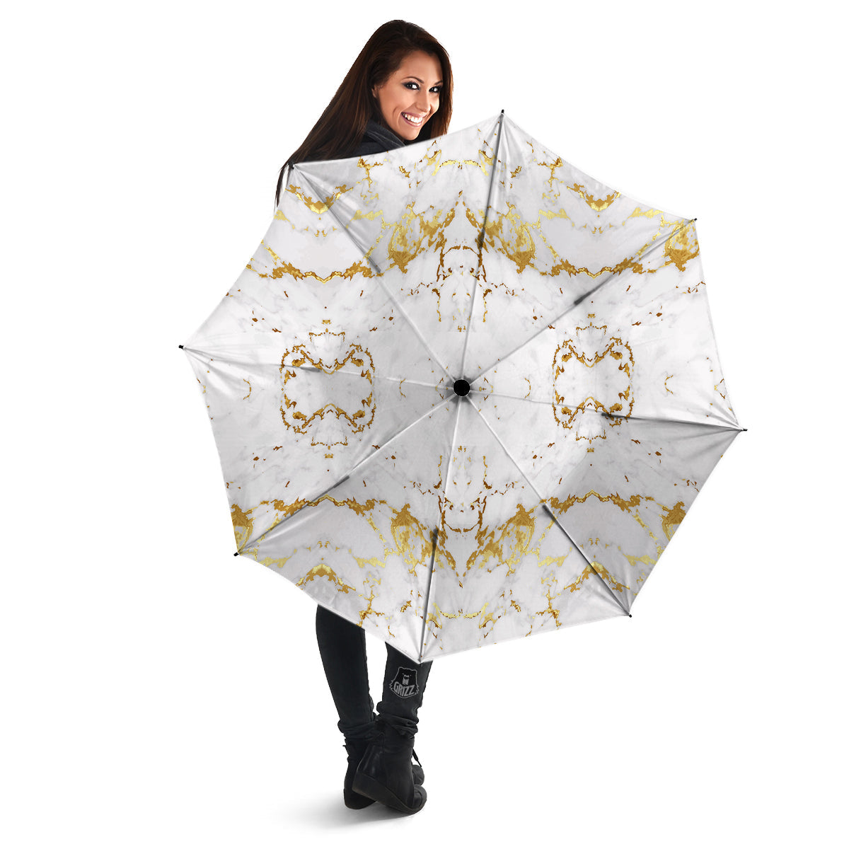 Grunge Marble White Gold Print Pattern Umbrella-grizzshop