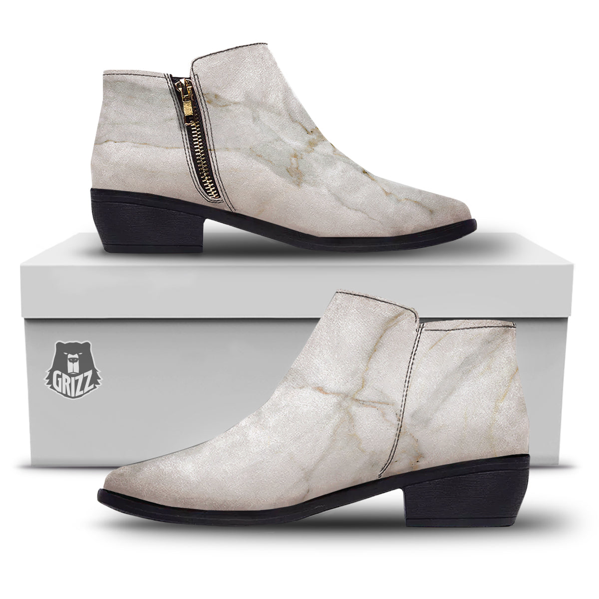 Grunge Marble White Print Pattern Ankle Boots-grizzshop