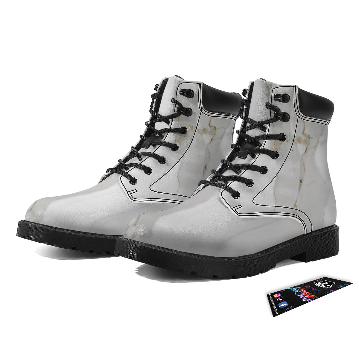 Grunge Marble White Print Pattern Boots-grizzshop