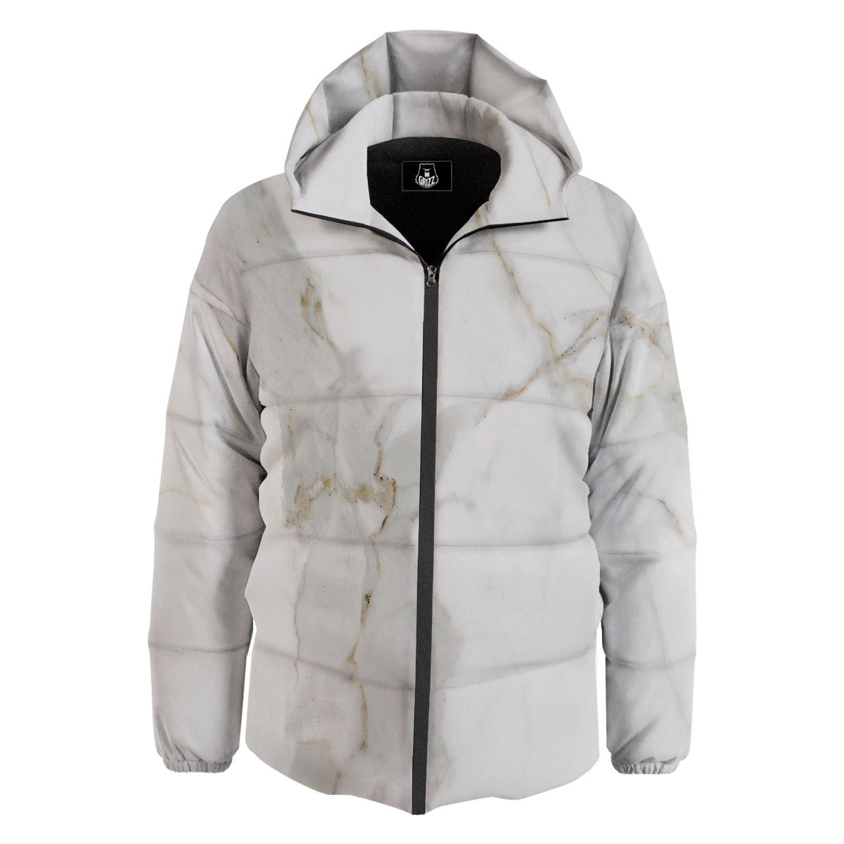 Grunge Marble White Print Pattern Down Jacket-grizzshop
