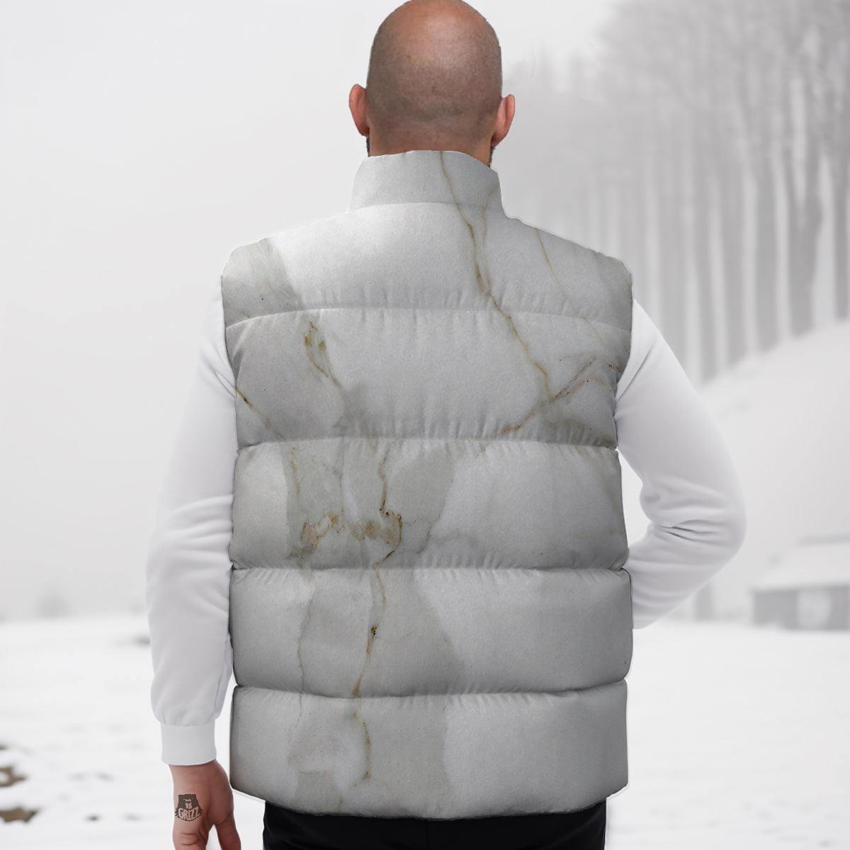 Grunge Marble White Print Pattern Down Vest-grizzshop