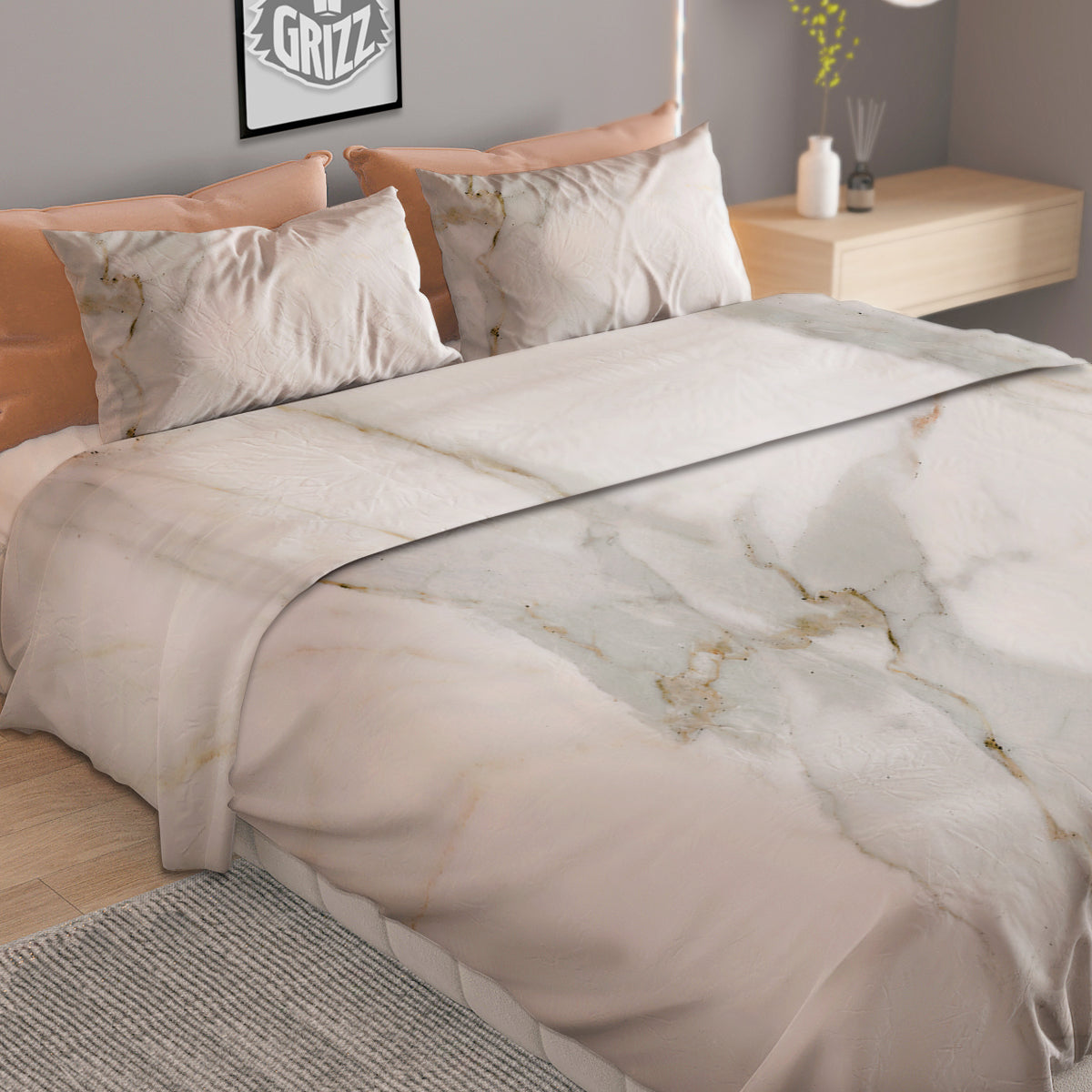 Grunge Marble White Print Pattern Duvet Cover Bedding Set