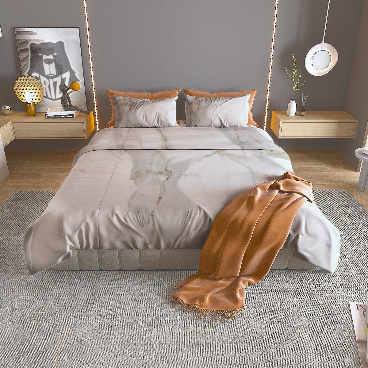 Grunge Marble White Print Pattern Duvet Cover Bedding Set