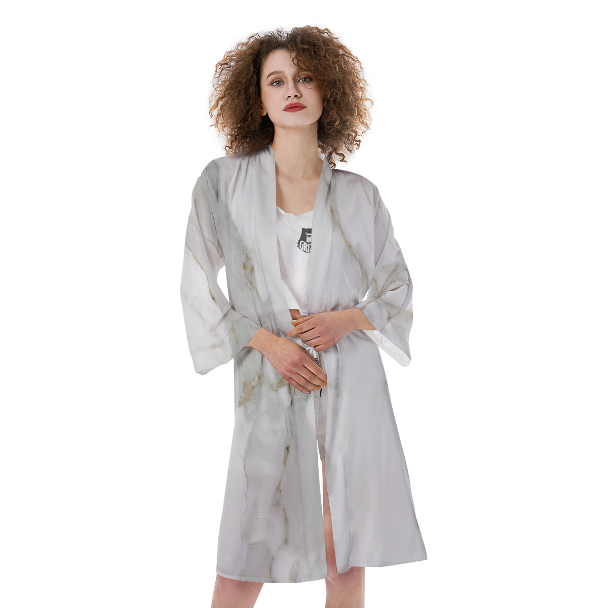Grunge Marble White Print Pattern Kimono-grizzshop