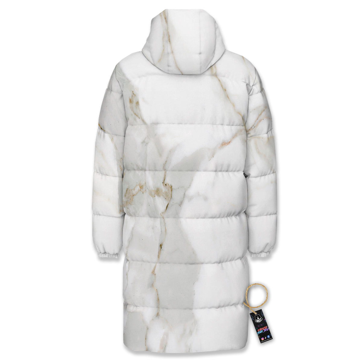 Grunge Marble White Print Pattern Long Down Jacket-grizzshop