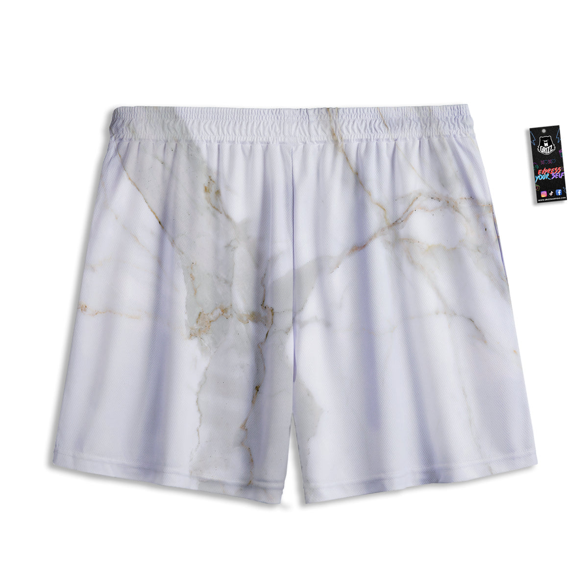 Grunge Marble White Print Pattern Mesh Shorts