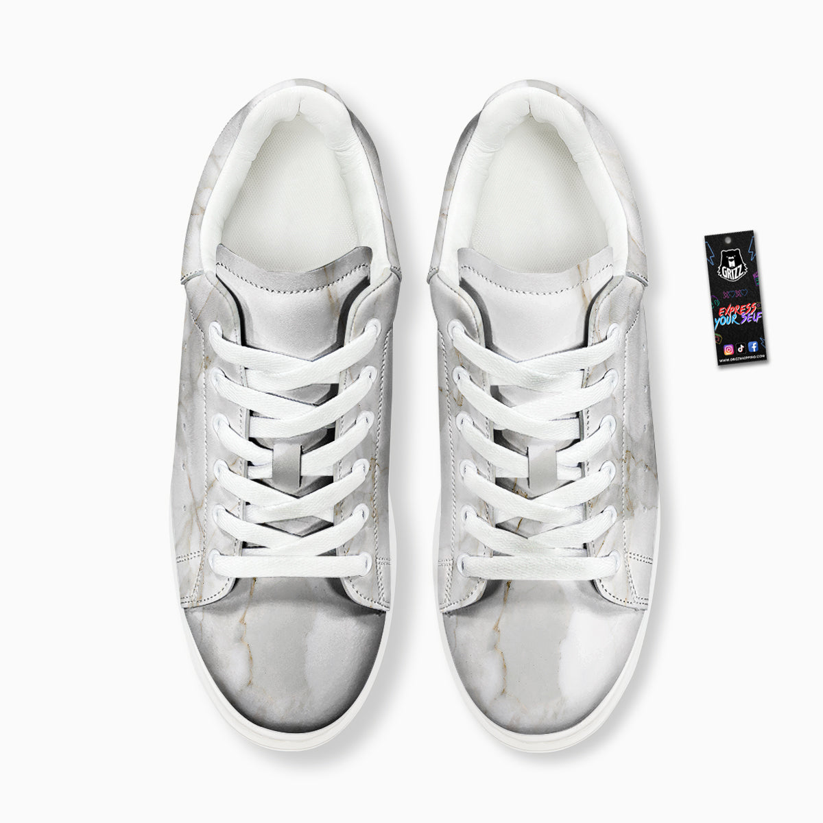 Grunge Marble White Print Pattern Platform Shoes-grizzshop
