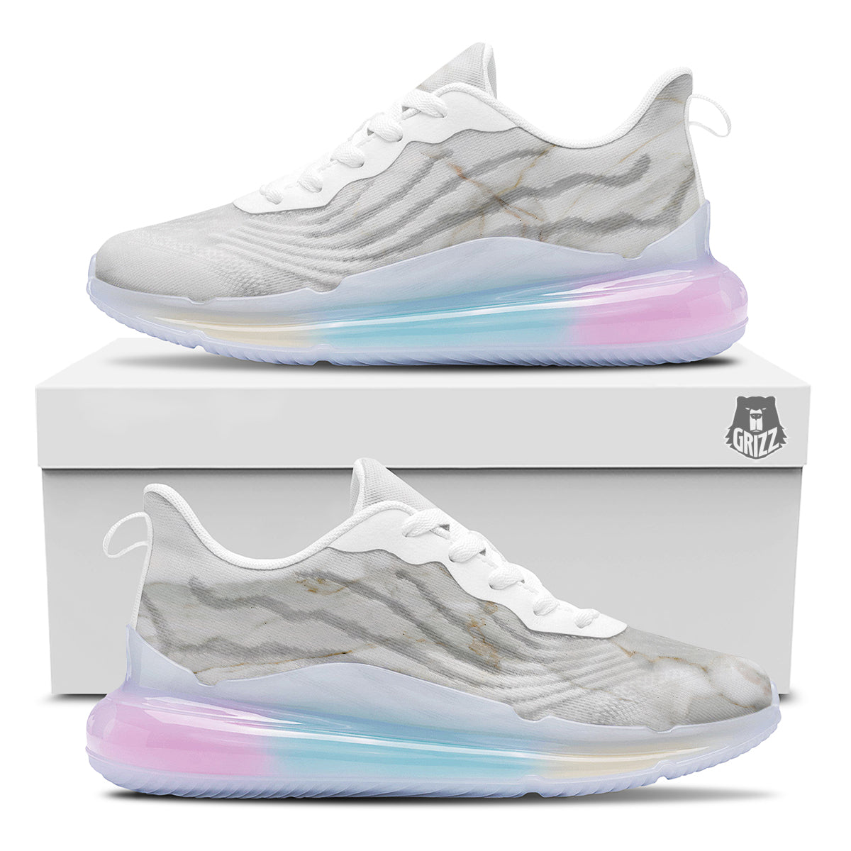 Grunge Marble White Print Pattern Running Sneakers-grizzshop