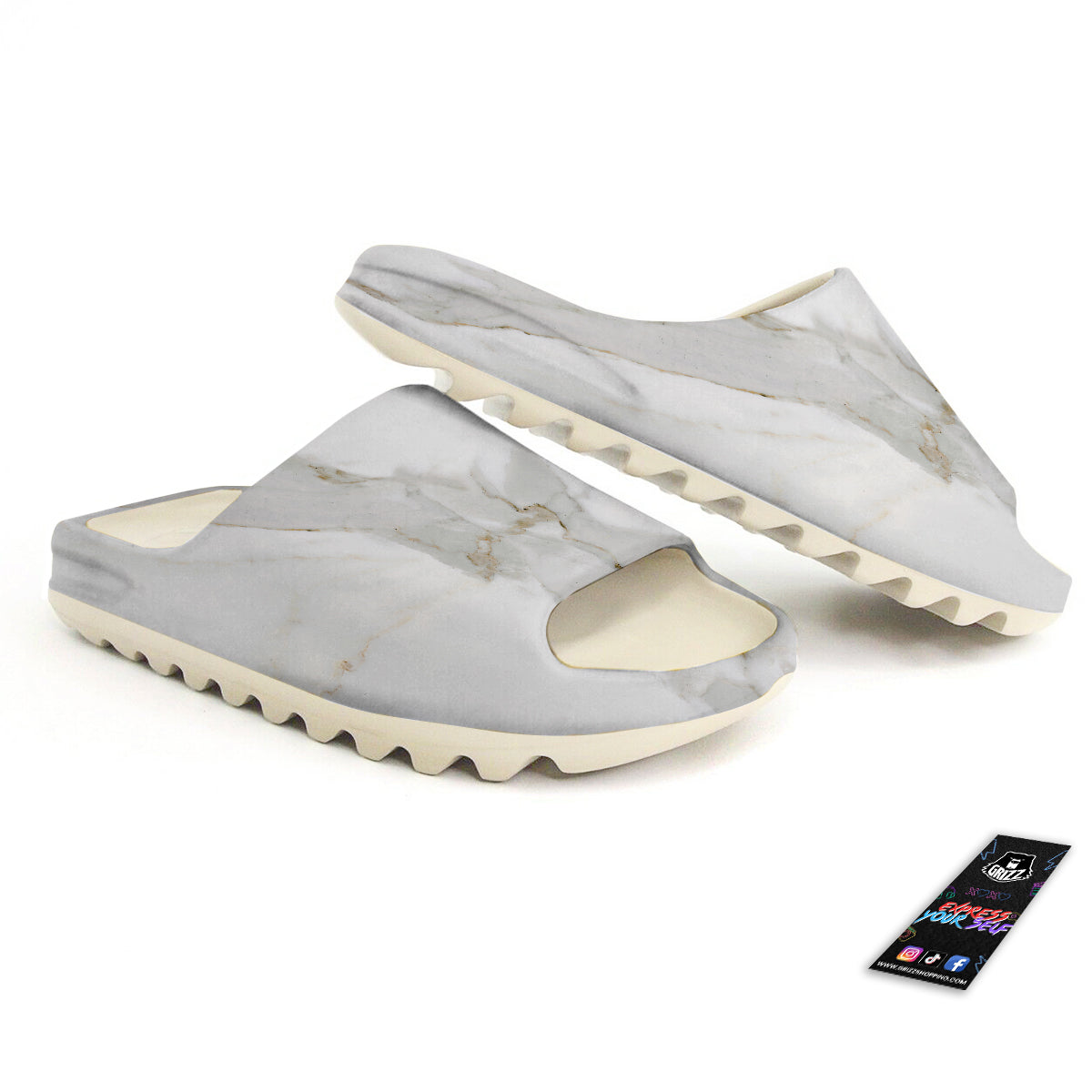 Grunge Marble White Print Pattern Sandals-grizzshop