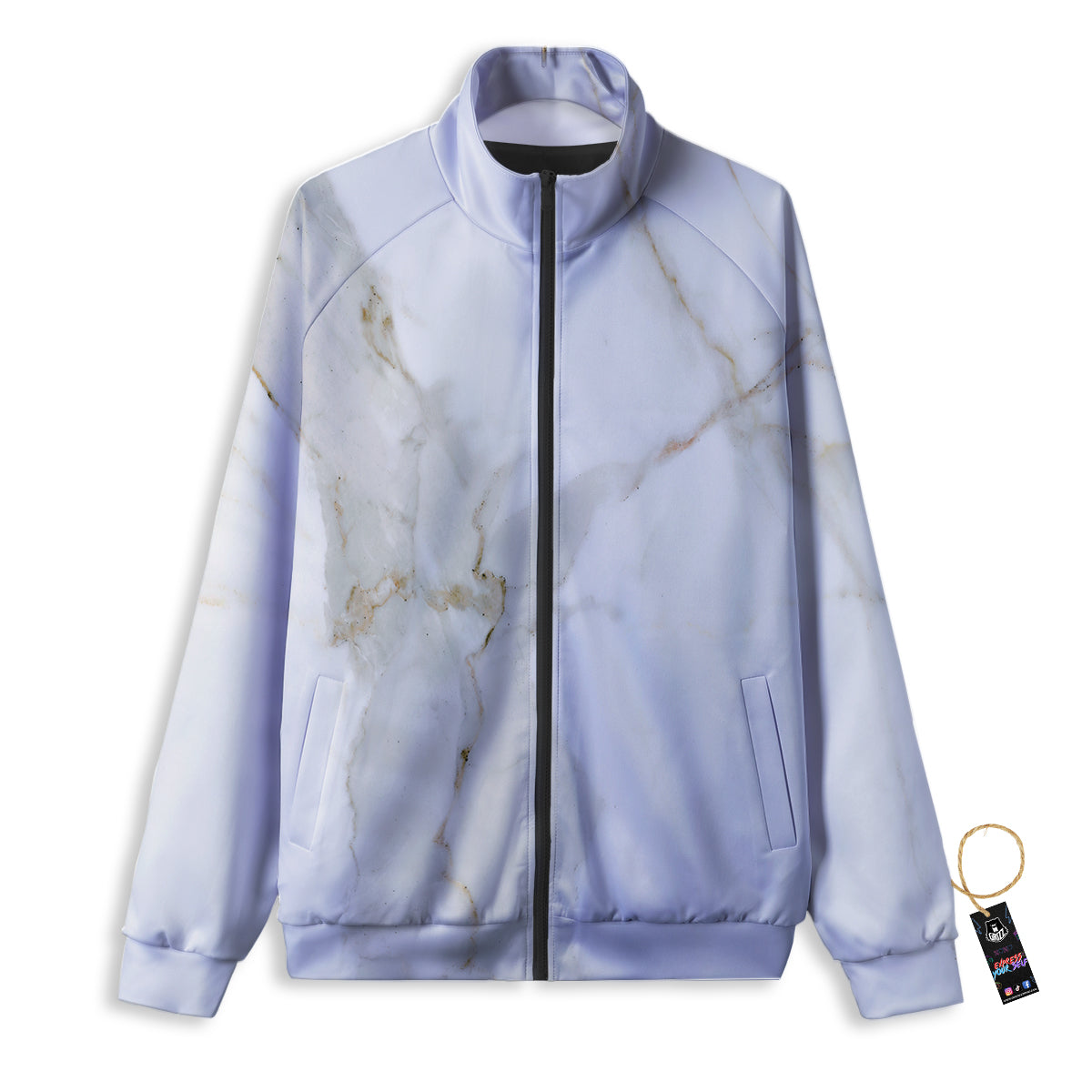 Grunge Marble White Print Pattern Track Jacket-grizzshop
