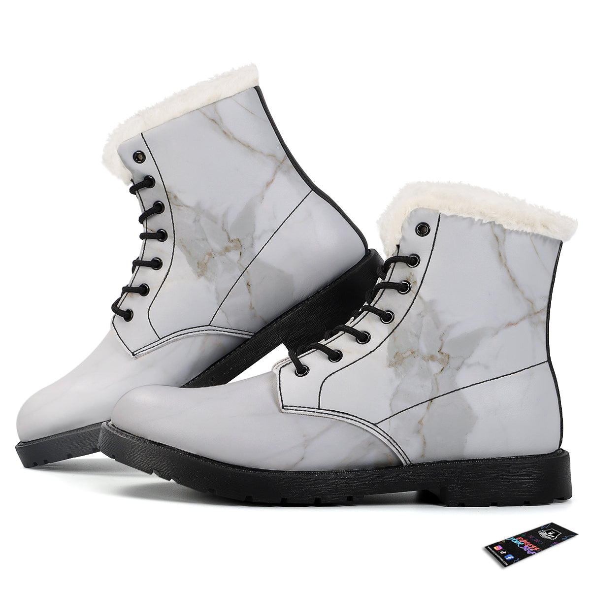 Grunge Marble White Print Pattern Winter Boots-grizzshop