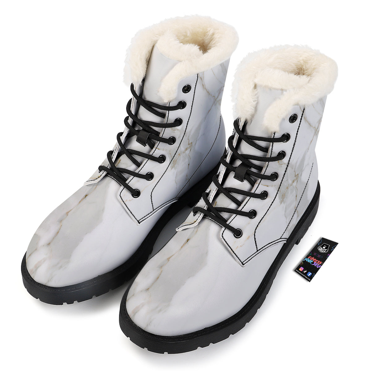Grunge Marble White Print Pattern Winter Boots-grizzshop