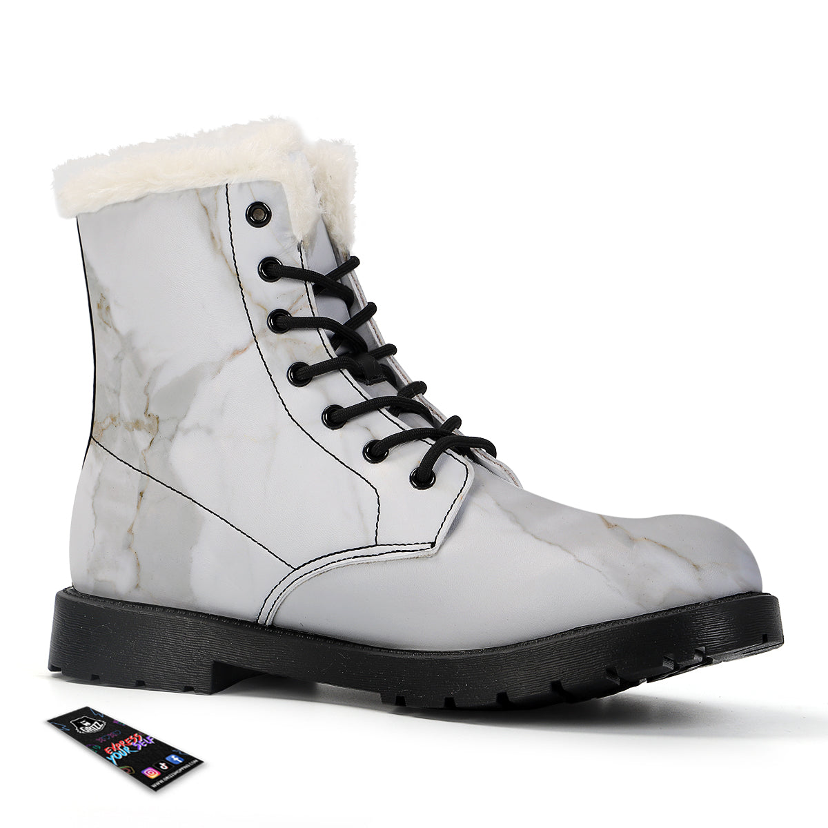 Grunge Marble White Print Pattern Winter Boots-grizzshop