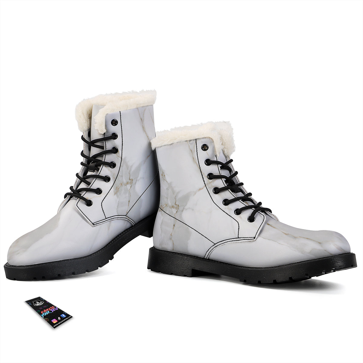 Grunge Marble White Print Pattern Winter Boots-grizzshop