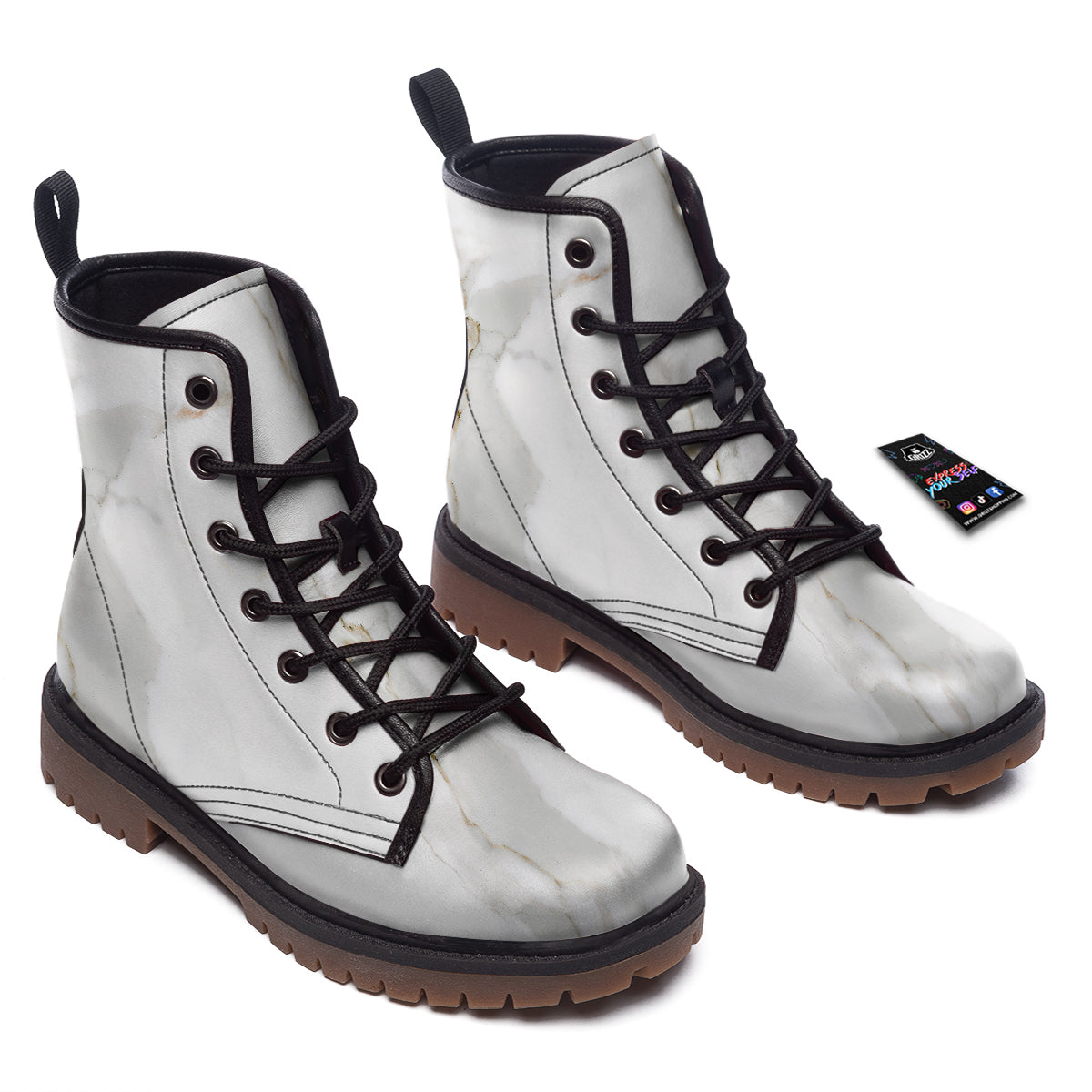 Grunge Marble White Print Pattern Work Boots-grizzshop