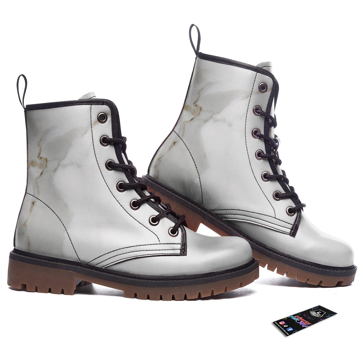 Grunge Marble White Print Pattern Work Boots-grizzshop