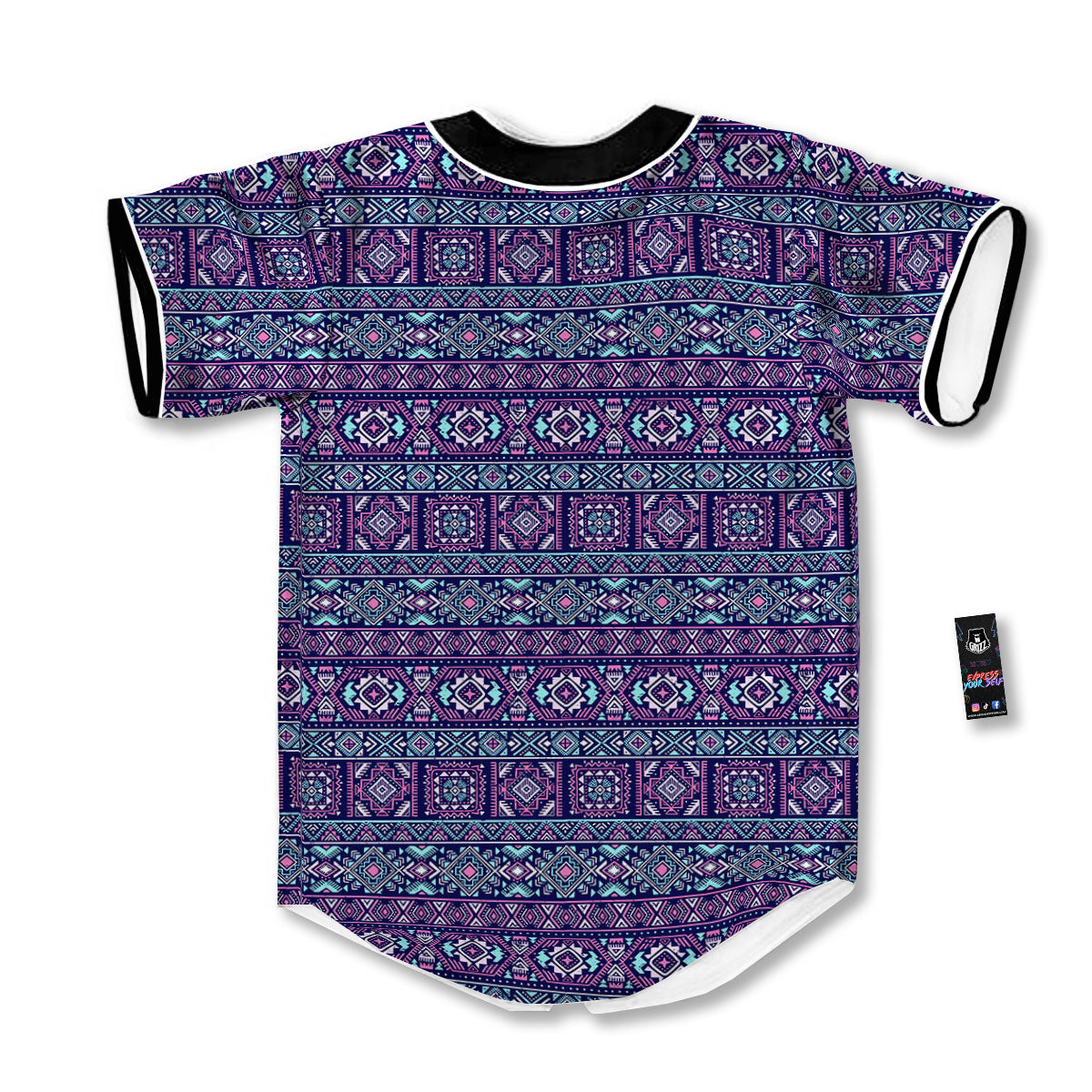 Grunge Trippy Ethnic Aztec Print Baseball Jersey-grizzshop