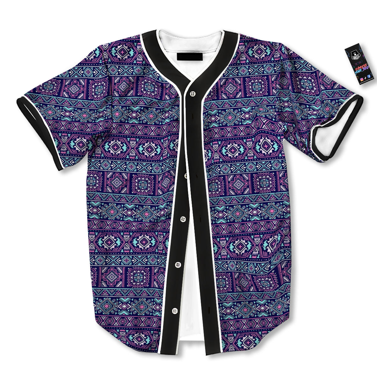 Grunge Trippy Ethnic Aztec Print Baseball Jersey-grizzshop