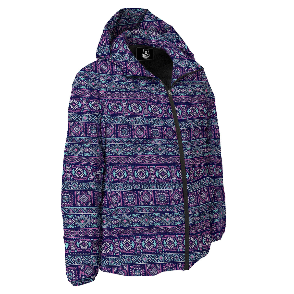 Grunge Trippy Ethnic Aztec Print Down Jacket-grizzshop