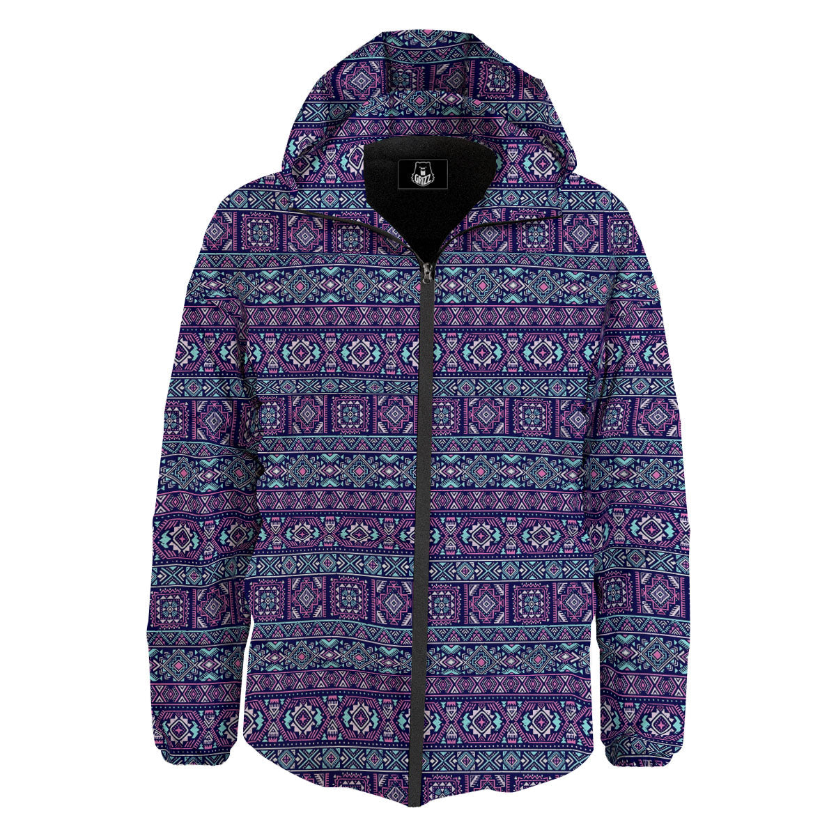 Grunge Trippy Ethnic Aztec Print Down Jacket-grizzshop