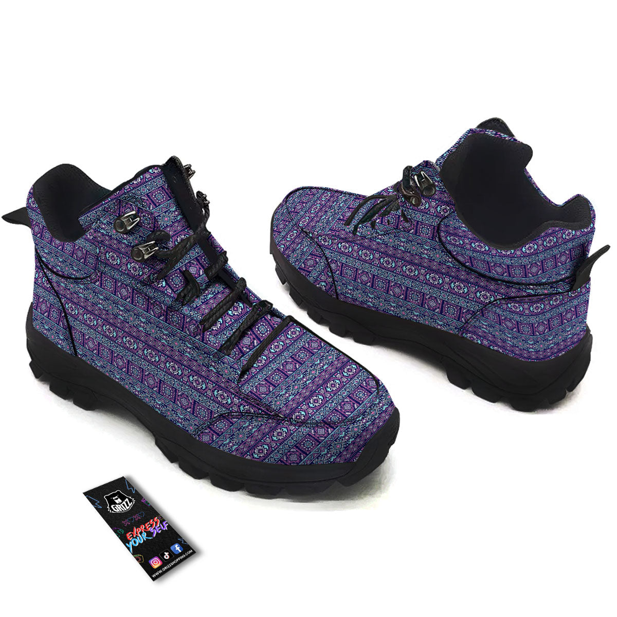 Grunge Trippy Ethnic Aztec Print Hiking Shoes-grizzshop