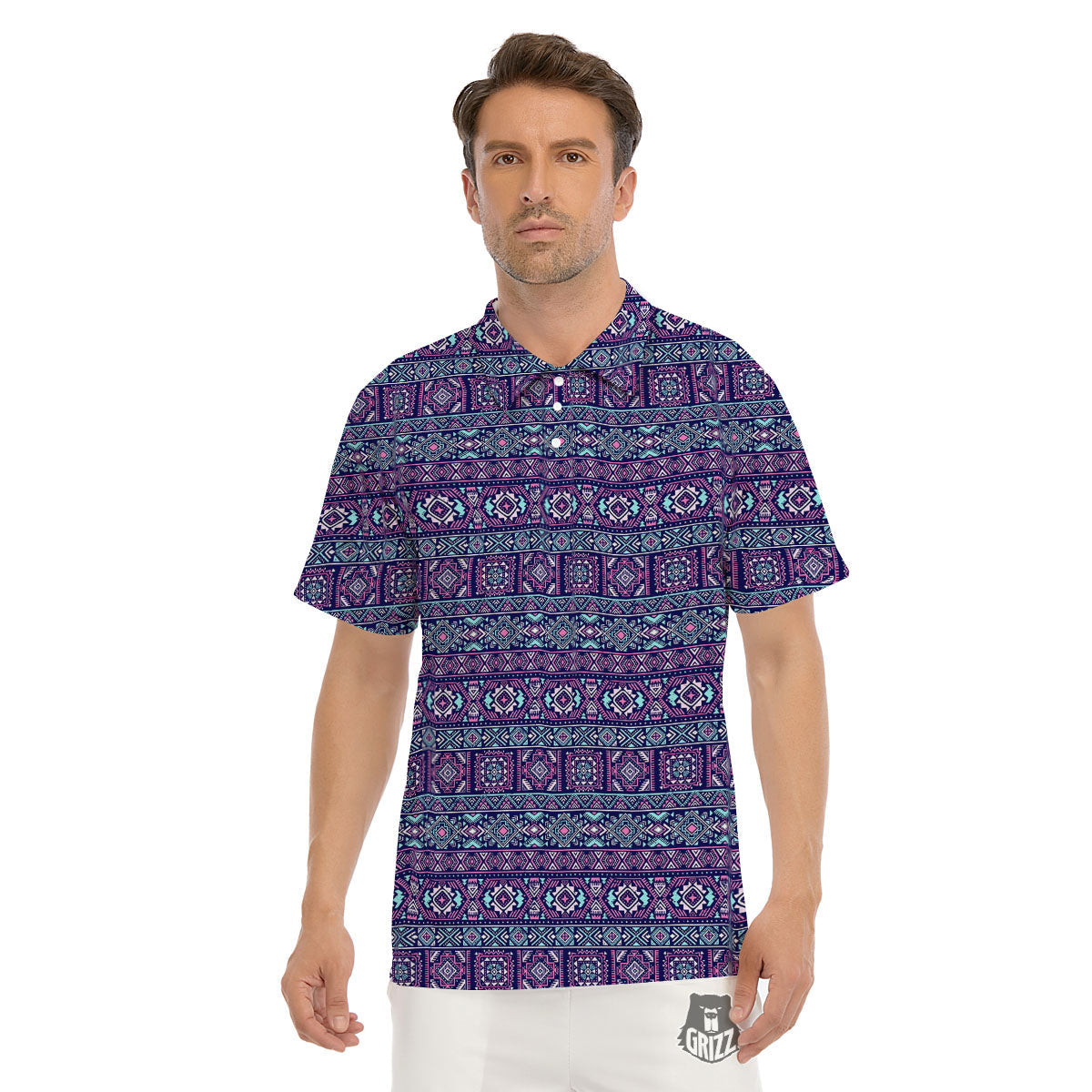 Grunge Trippy Ethnic Aztec Print Men's Golf Shirts-grizzshop