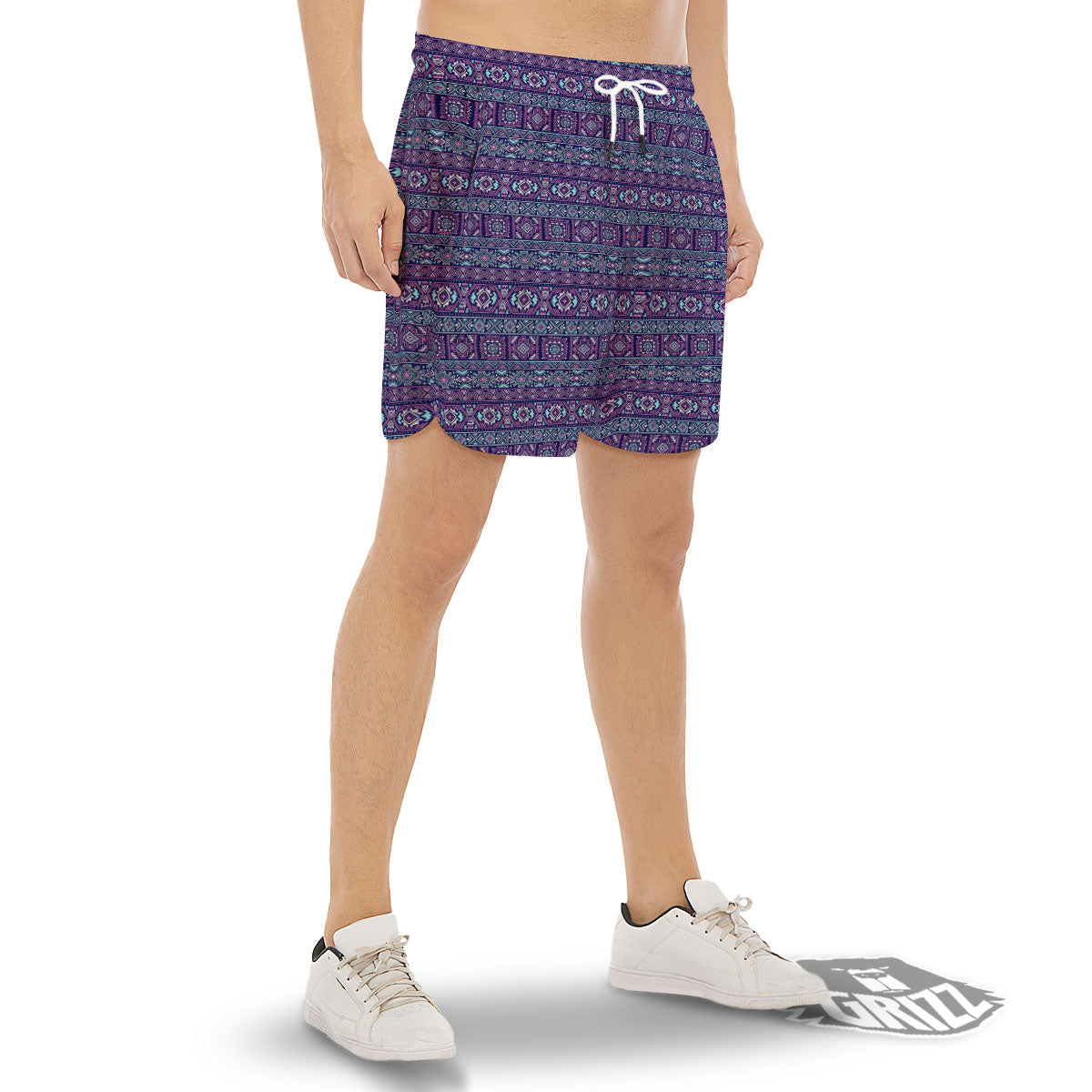Grunge Trippy Ethnic Aztec Print Men's Gym Shorts-grizzshop