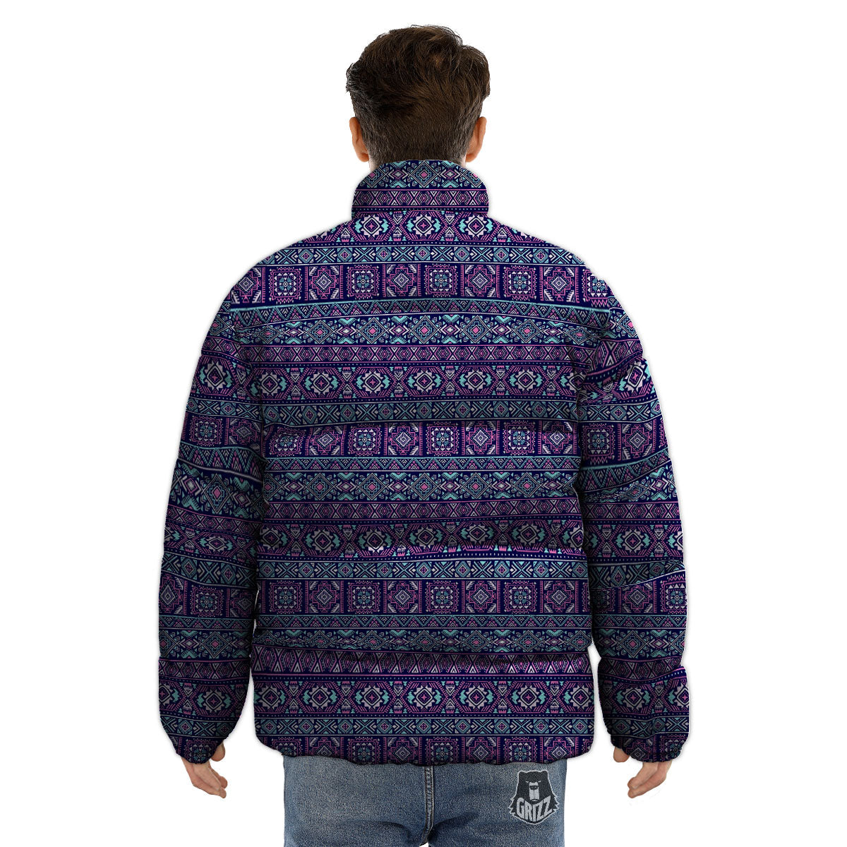 Grunge Trippy Ethnic Aztec Print Puffer Jacket-grizzshop