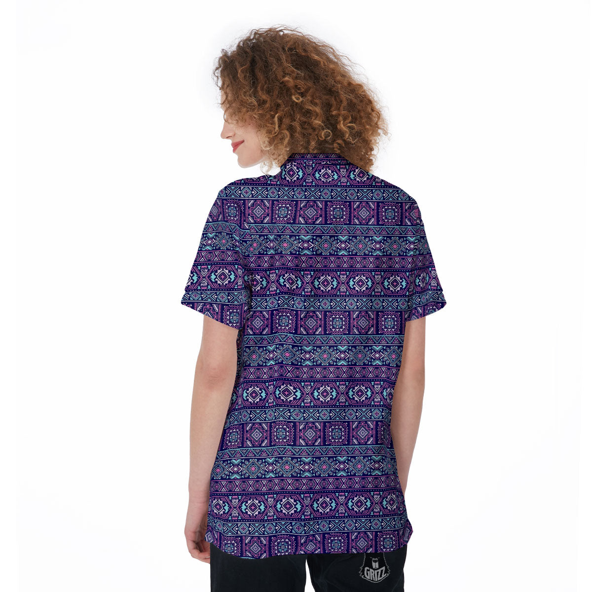 Grunge Trippy Ethnic Aztec Print Women's Golf Shirts-grizzshop