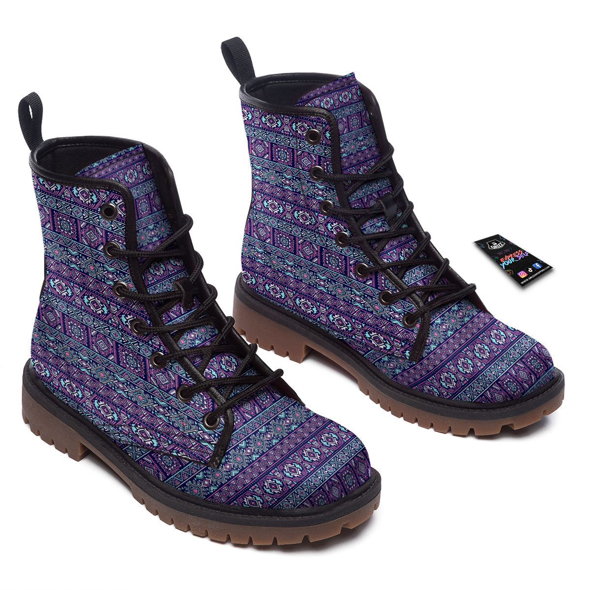 Grunge Trippy Ethnic Aztec Print Work Boots-grizzshop