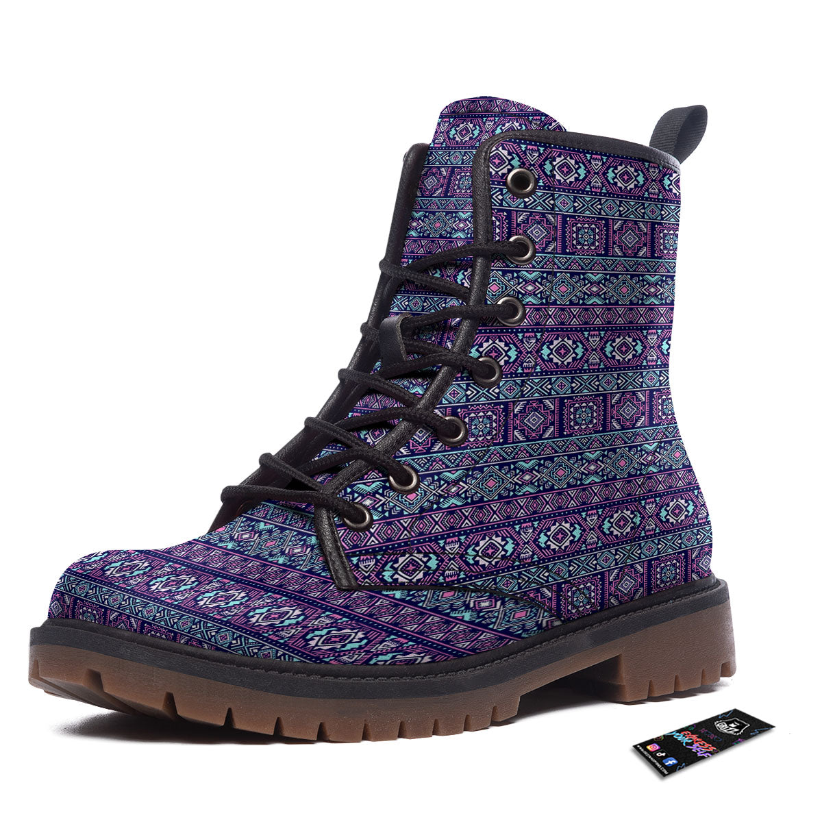Grunge Trippy Ethnic Aztec Print Work Boots-grizzshop