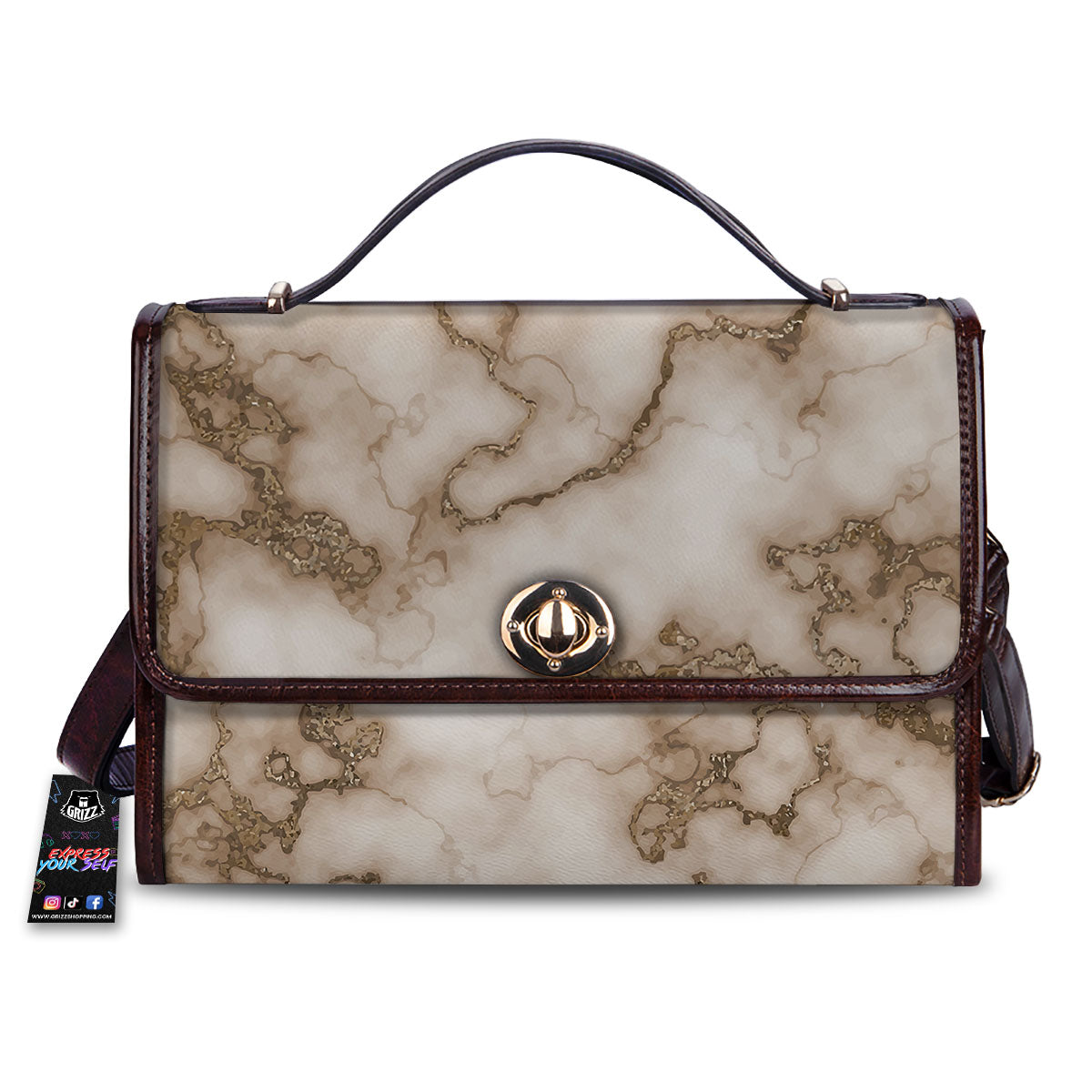 Grunge Marble White Brown Print Pattern Women's Satchel Bag