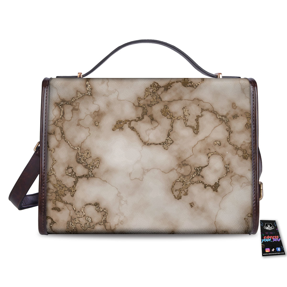 Grunge Marble White Brown Print Pattern Women's Satchel Bag