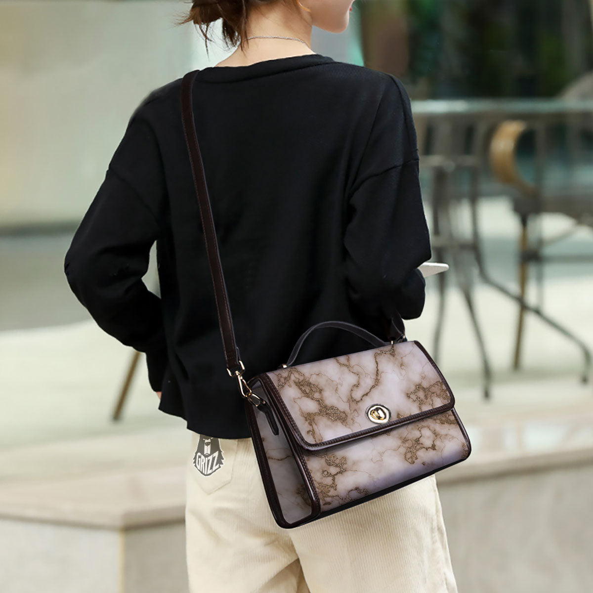 Grunge Marble White Brown Print Pattern Women's Satchel Bag