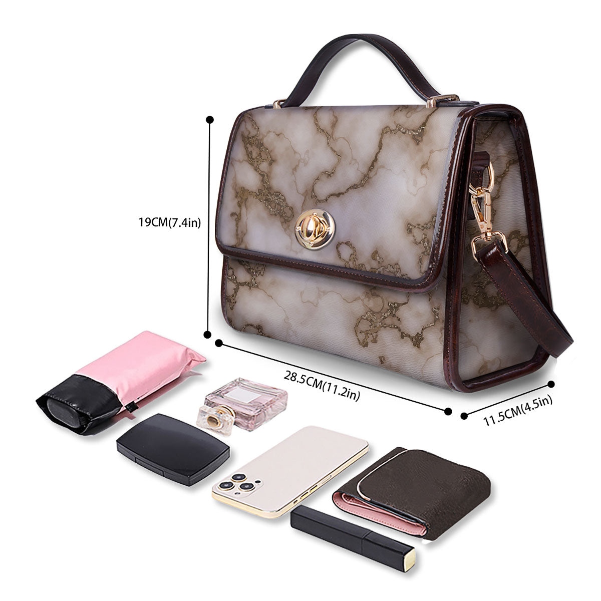 Grunge Marble White Brown Print Pattern Women's Satchel Bag