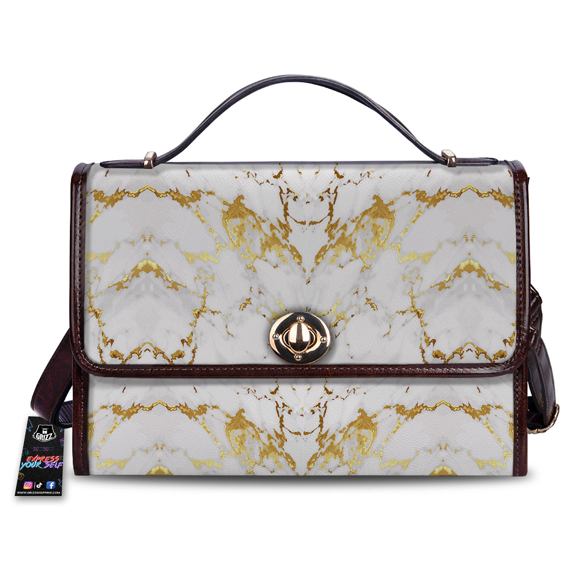 Grunge Marble White Gold Print Pattern Women's Satchel Bag