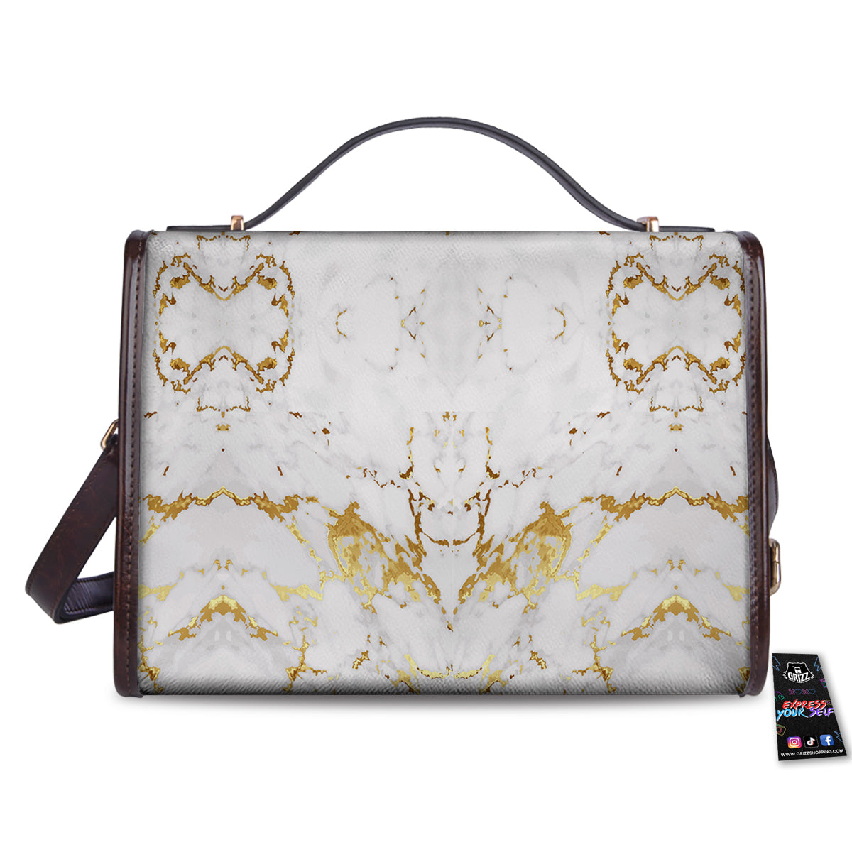 Grunge Marble White Gold Print Pattern Women's Satchel Bag