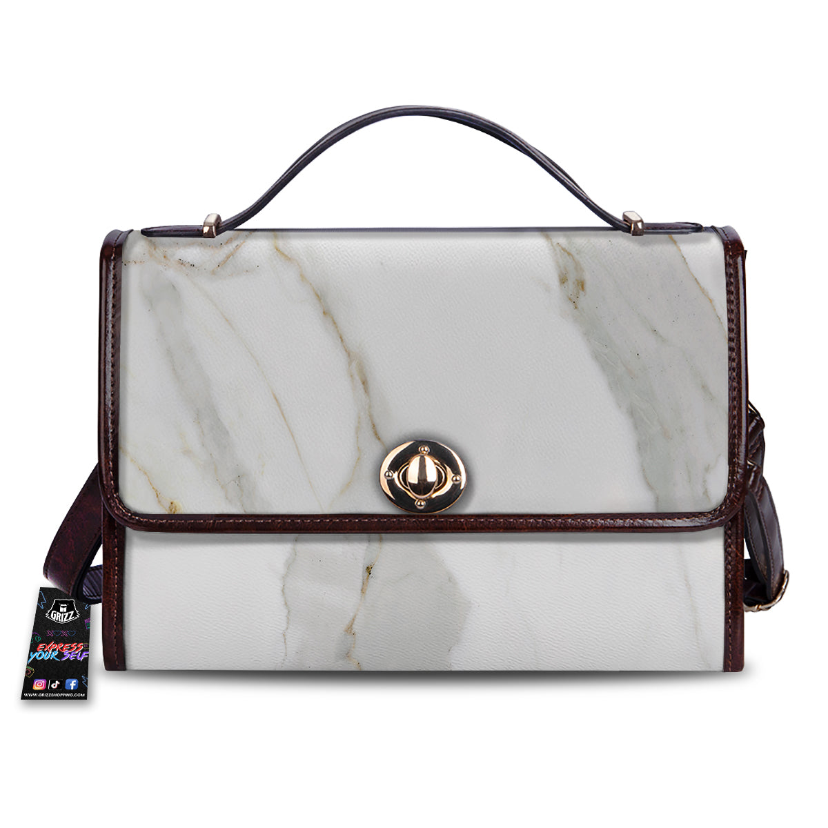 Grunge Marble White Print Pattern Women's Satchel Bag
