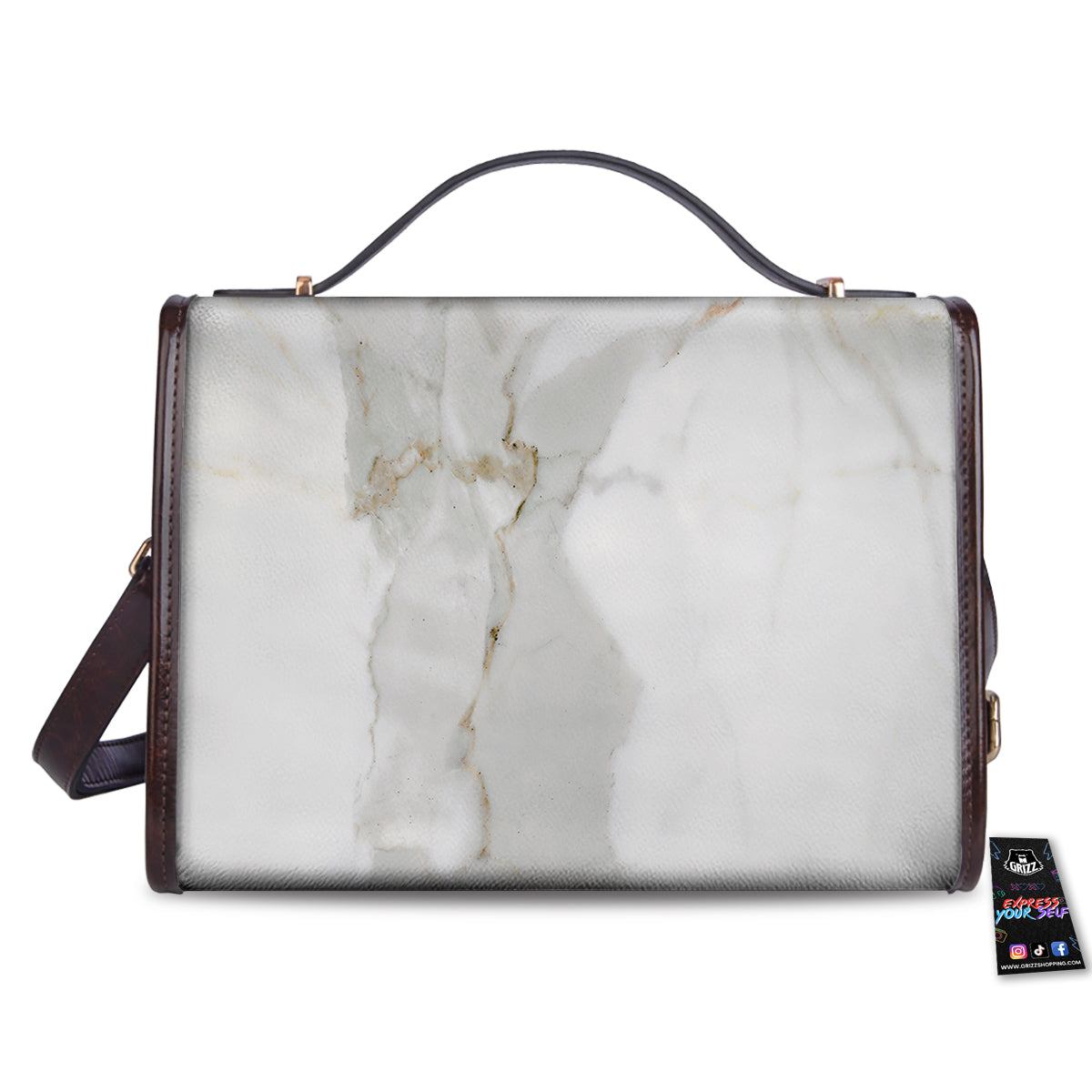 Grunge Marble White Print Pattern Women's Satchel Bag