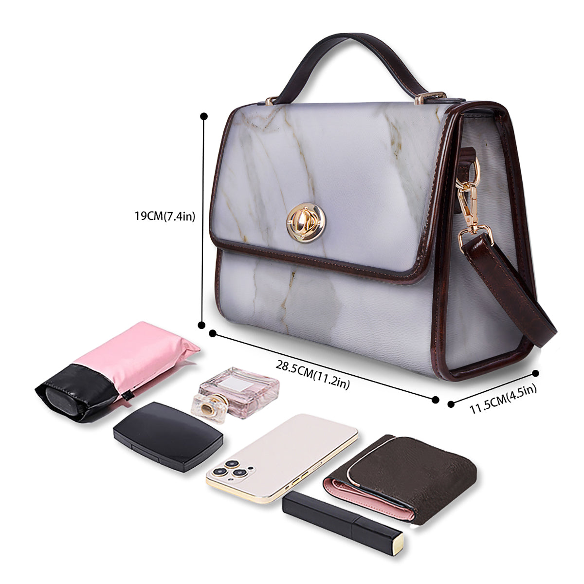 Grunge Marble White Print Pattern Women's Satchel Bag