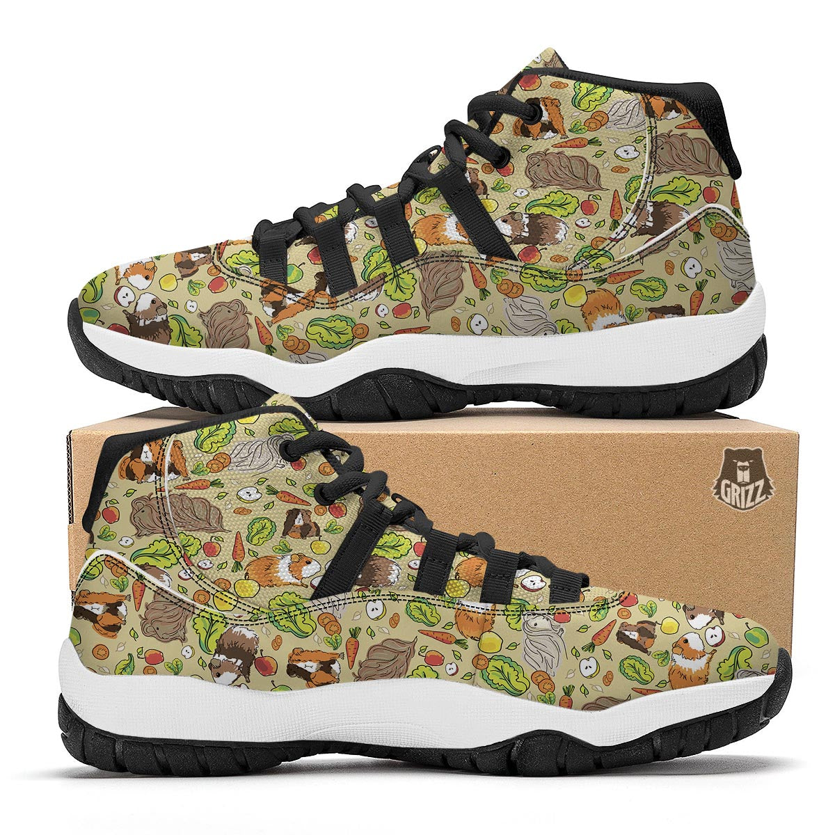 Guinea Pig Pattern Print Black Bball Shoes-grizzshop