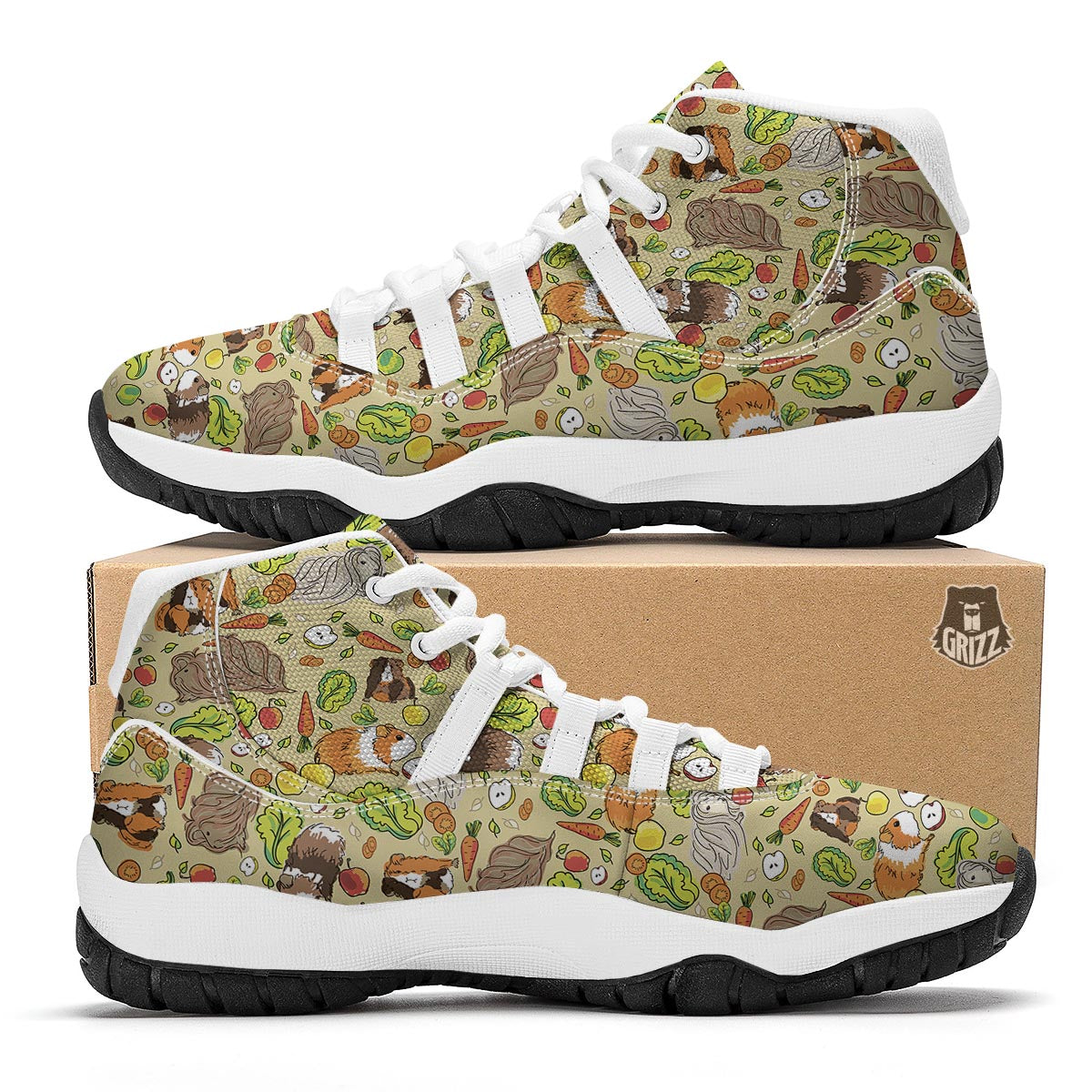 Guinea Pig Pattern Print White Bball Shoes-grizzshop