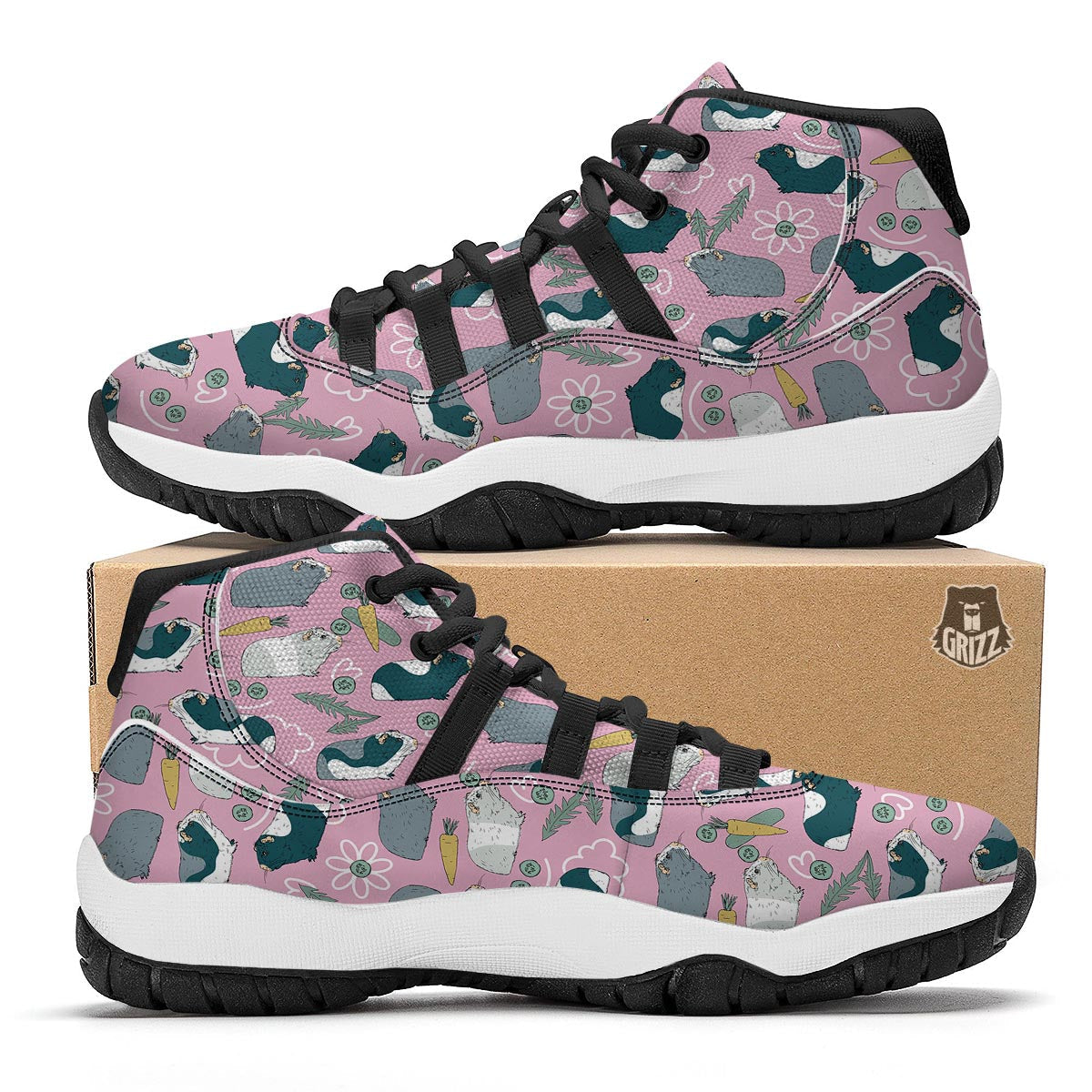 Guinea Pig Print Pattern Black Bball Shoes-grizzshop