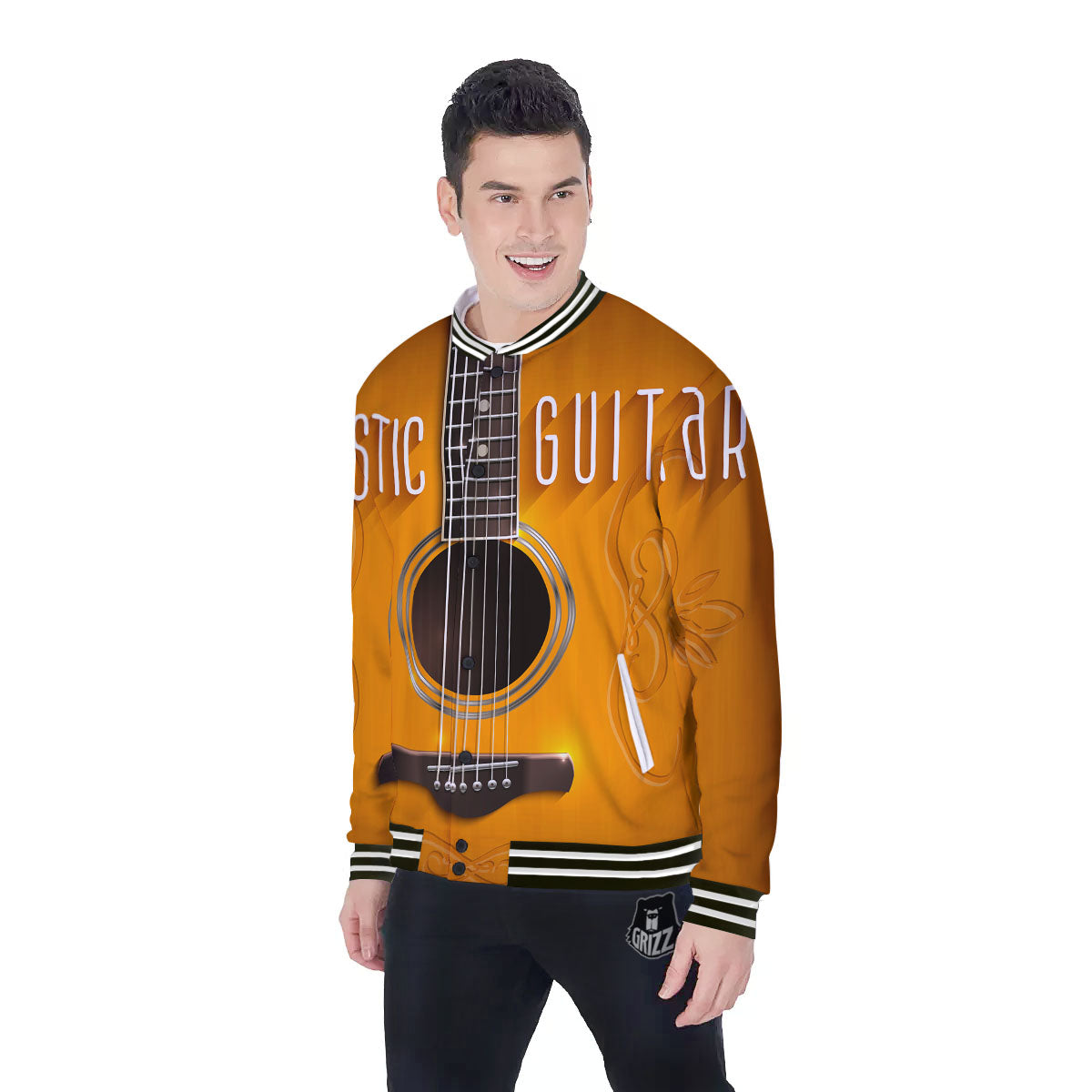 Guitar Acoustic Print Baseball Jacket-grizzshop