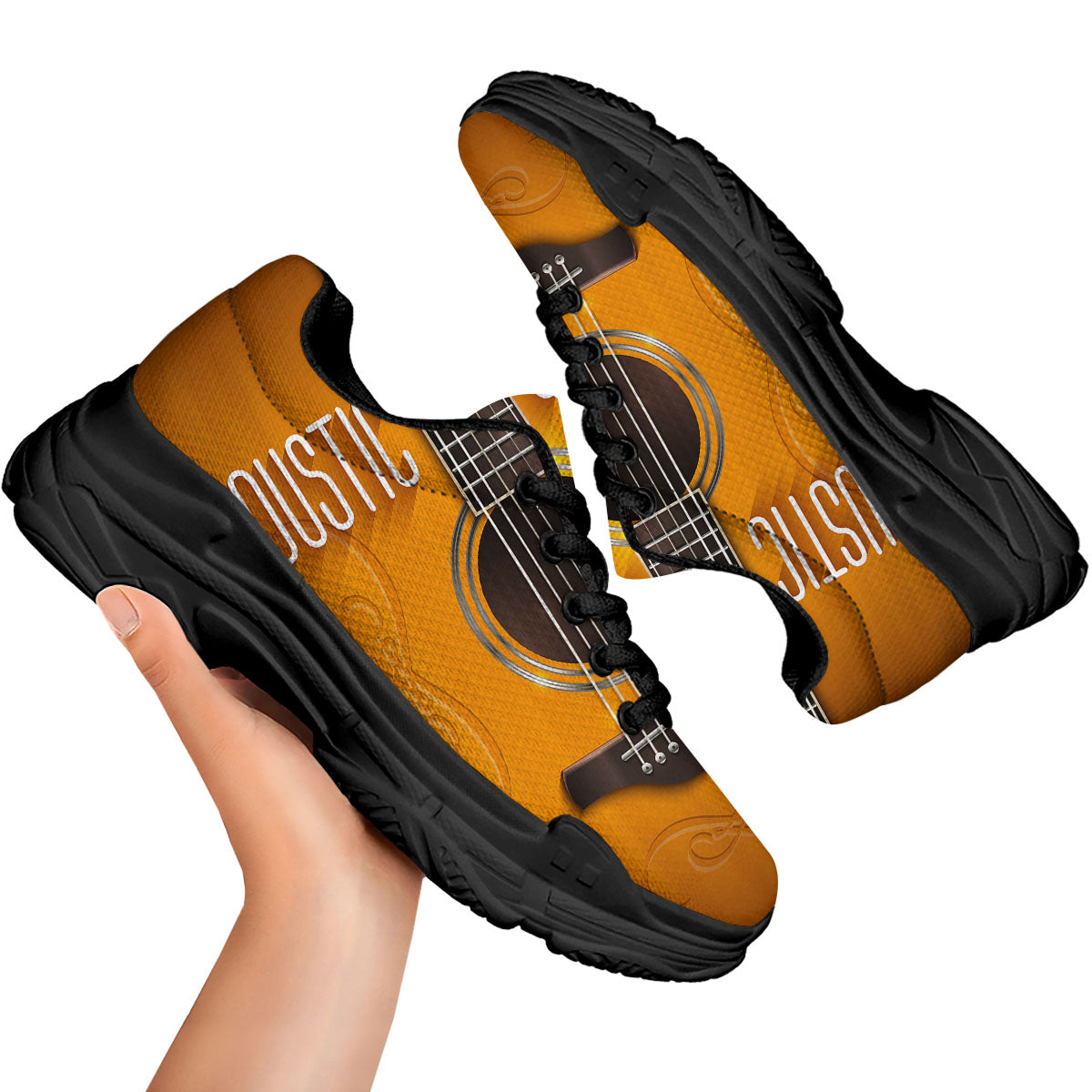 Guitar Acoustic Print Black Chunky Shoes-grizzshop
