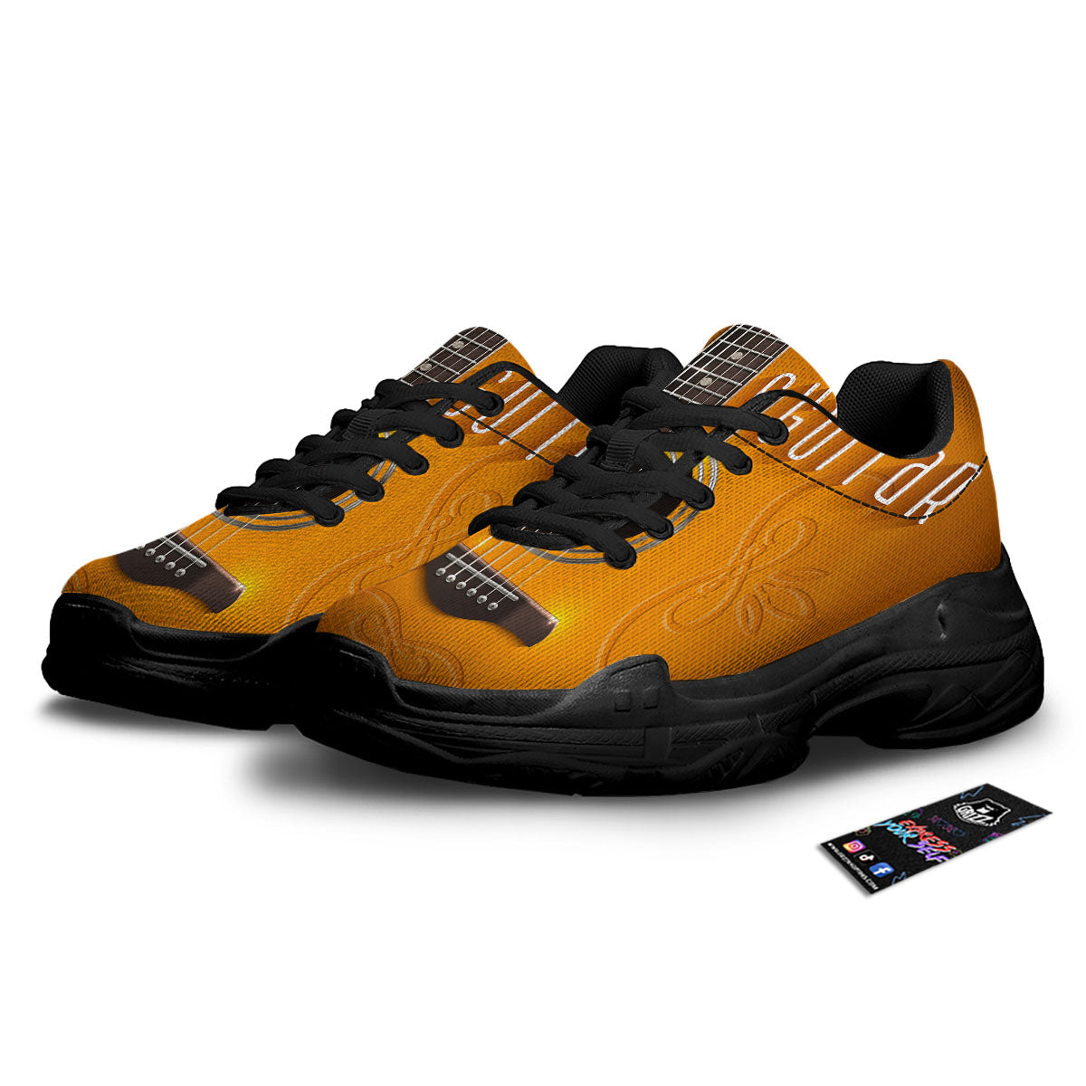 Guitar Acoustic Print Black Chunky Shoes-grizzshop