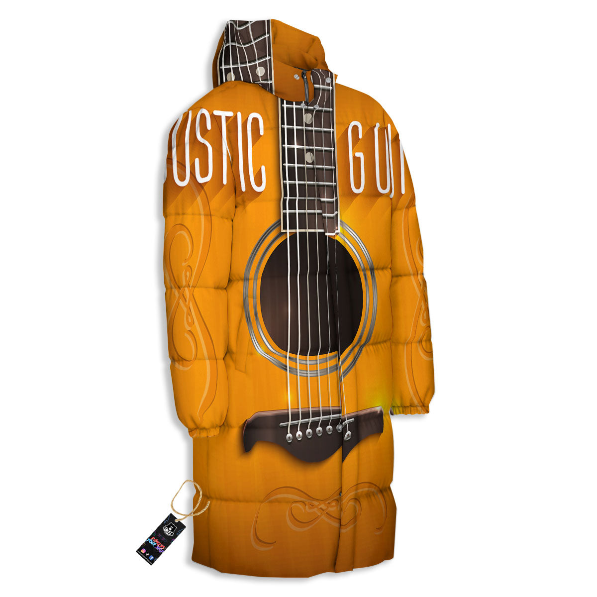 Guitar Acoustic Print Long Down Jacket-grizzshop